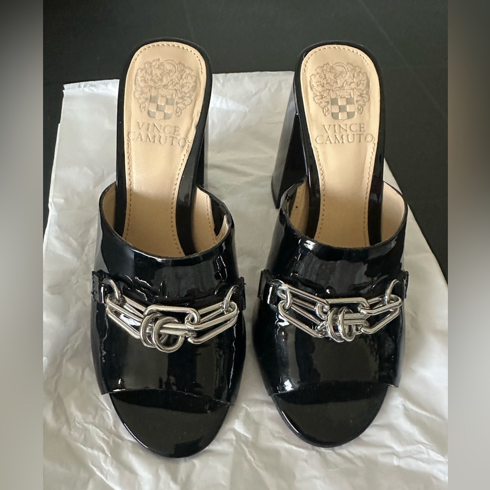 Vince Camuto Black Chain Detail Mules